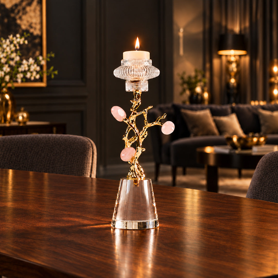 Zinc Alloy Tree Shape Crystal Candle Holder 