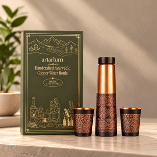 Dual Finish Copper Bottle with cups with premium packaging