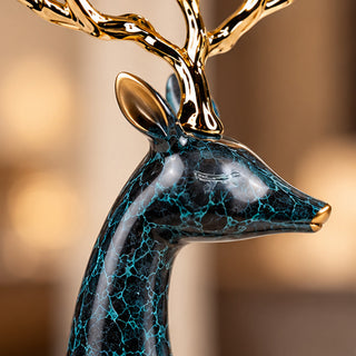 Zinc Alloy with Agate Horn Brass Deer Sculpture 