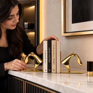 Gold Horse Head Brass Bookends 