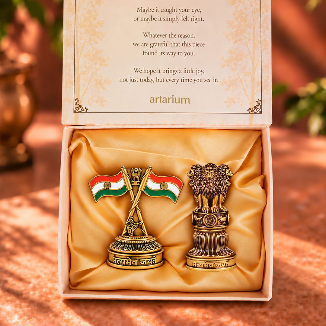 National Flag & Ashok Stambh Combo with Gift Box 