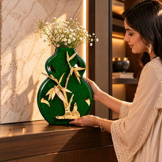 Zinc Alloy Petals Ceramic Emerald Vase 