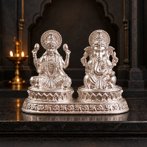 Dhansiddhi Samriddhi Pure Silver Idol Set (Hollow) with Premium Packaging 