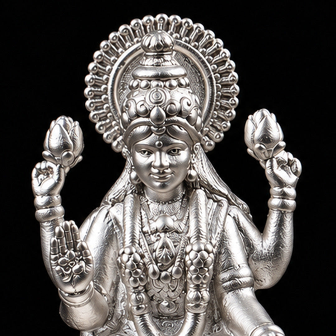 Shubh Lakshmi Ganesh Pure Silver Idol Set (Hollow) with Premium Packaging 