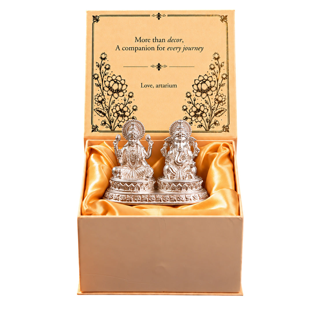 Dhansiddhi Samriddhi Pure Silver Idol Set (Hollow) with Premium Packaging 
