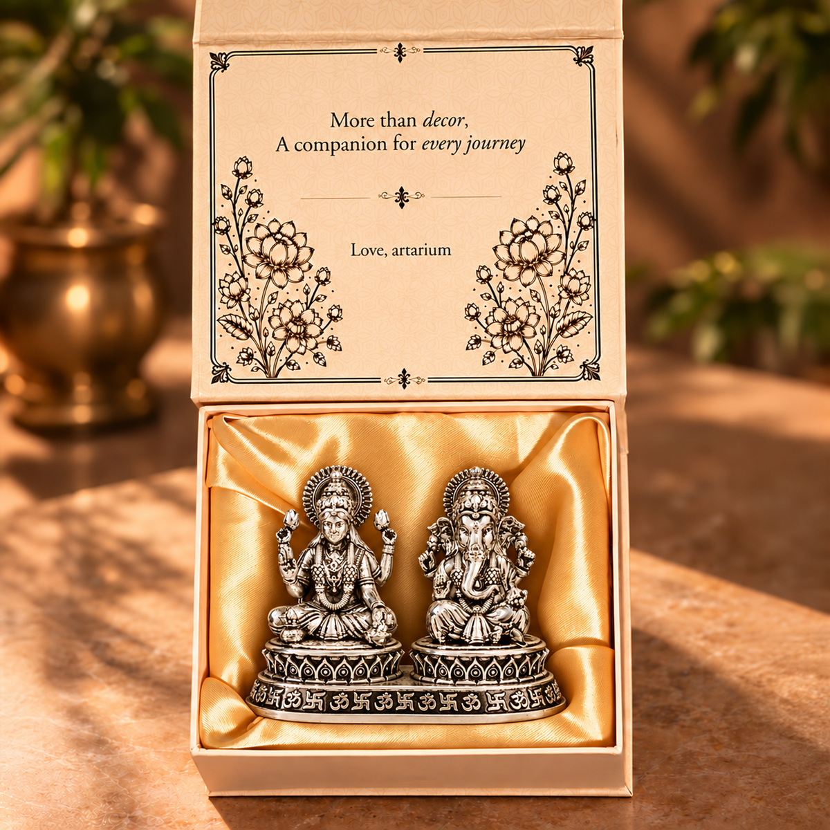 Dhan Siddhi Laxmi Ganesh Silver-Plated Idol with Premium Packaging 