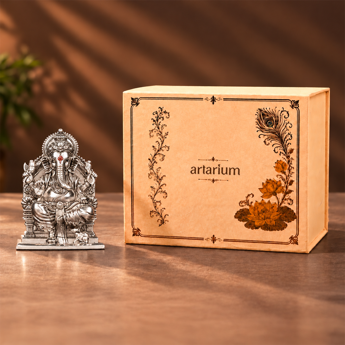 Lalitasana Ganesha Silver-Plated Idol with premium packaging 