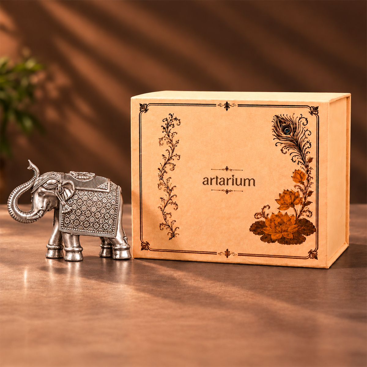 Antique Royal Elephant Silver-Plated Statue with premium packaging 