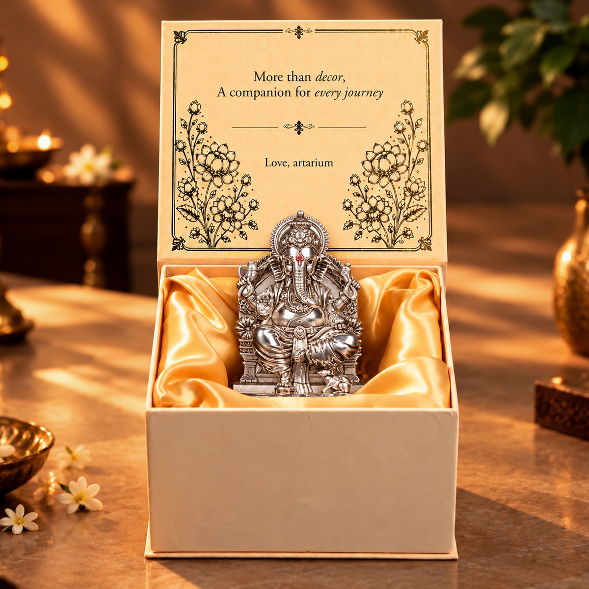 Lalitasana Ganesha Silver-Plated Idol with premium packaging 