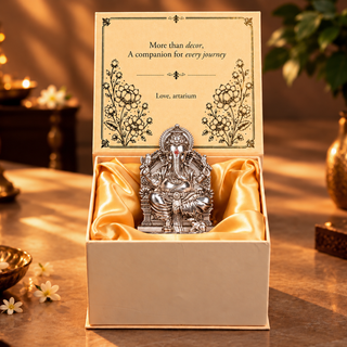 Lalitasana Ganesha Silver-Plated Idol with premium packaging 