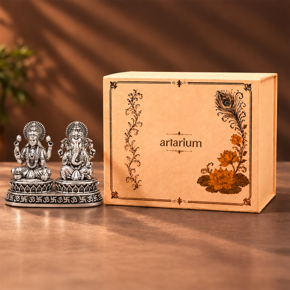 Dhan Siddhi Laxmi Ganesh Silver-Plated Idol with Premium Packaging 
