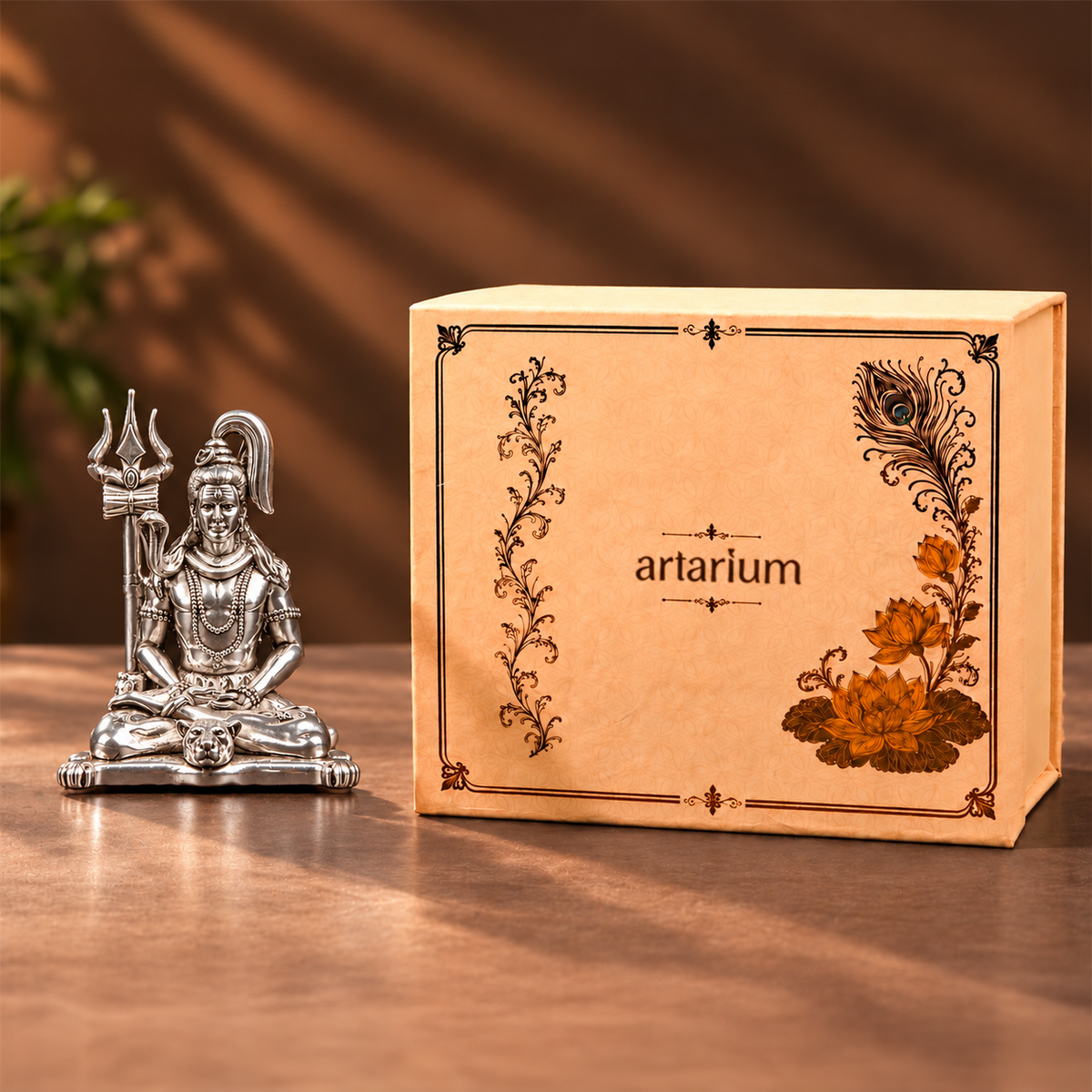 Meditating Lord Shiva silver-plated idol with premium packaging 