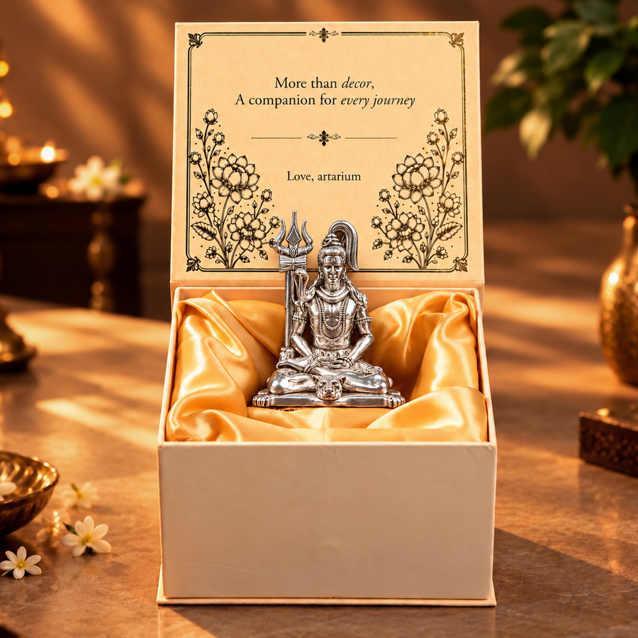 Meditating Lord Shiva silver-plated idol with premium packaging 