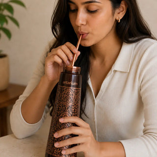 Etching Copper Bottle with Straw Set 