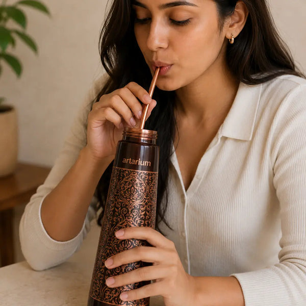 Etching Copper Bottle with Straw Set 