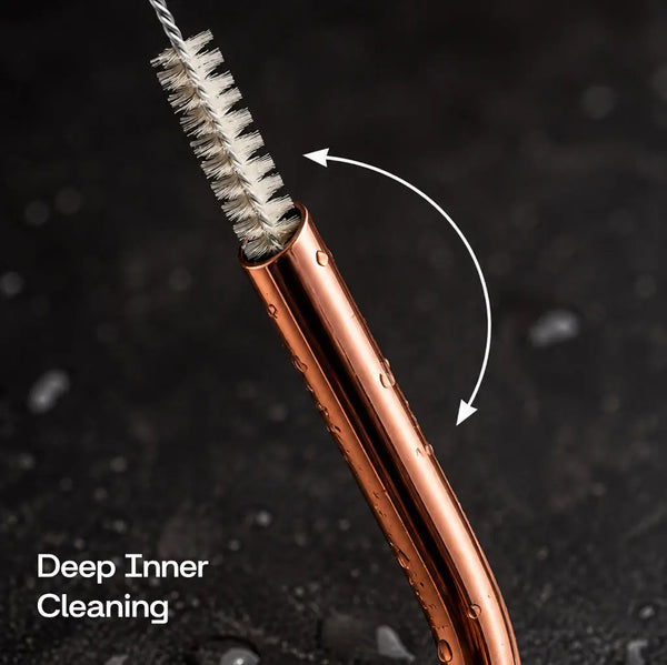 Hammered Copper Bottle with Copper Cap and Straw Set 