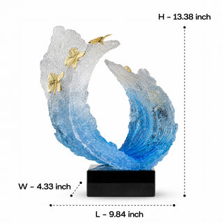 Blue Sea Wave with Golden Butterflies Sculpture 