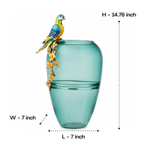 Aviary Glass Vase with Zinc Bird Accent