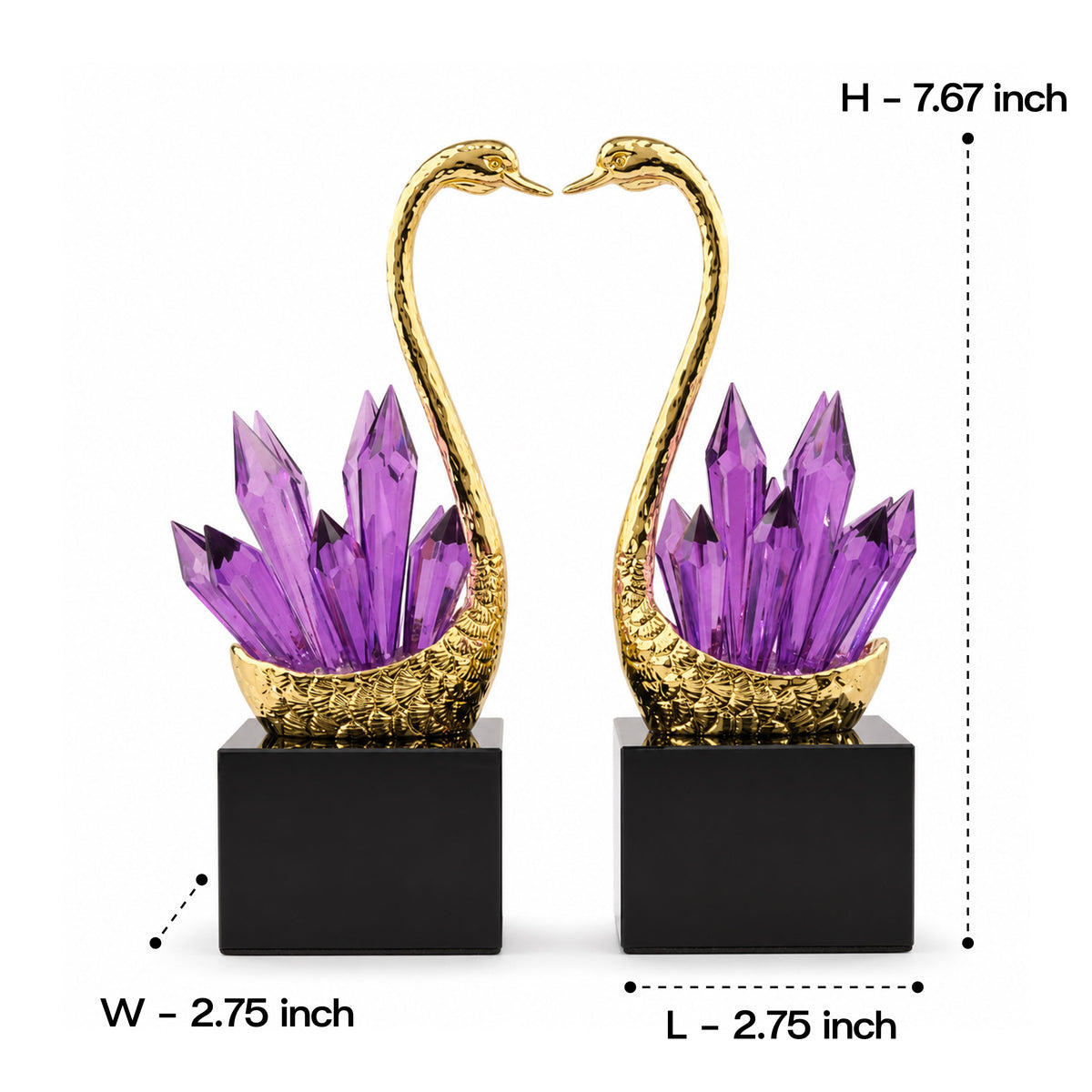Amethyst Crystal Swan Zinc Alloy Sculpture