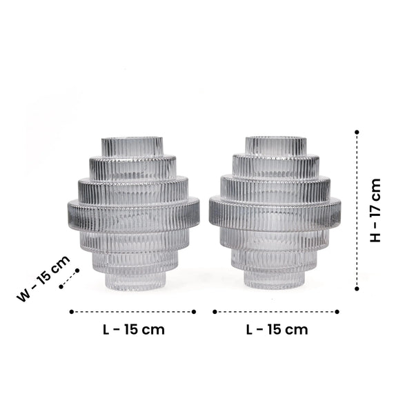 Halos of Grey - Glass Art Deco Vase Set of 2