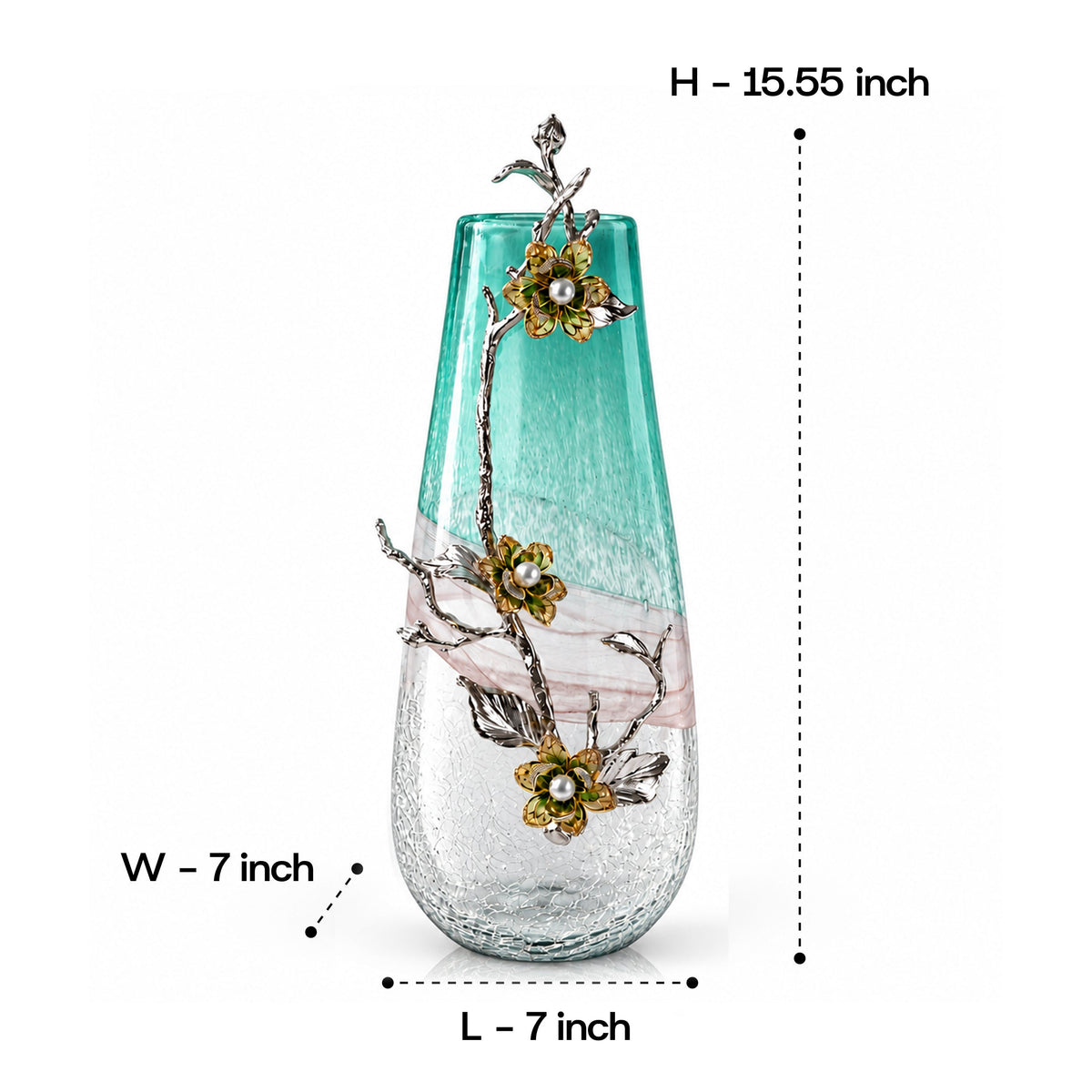 Zinc Alloy Seagreen Glass Flower Vase 