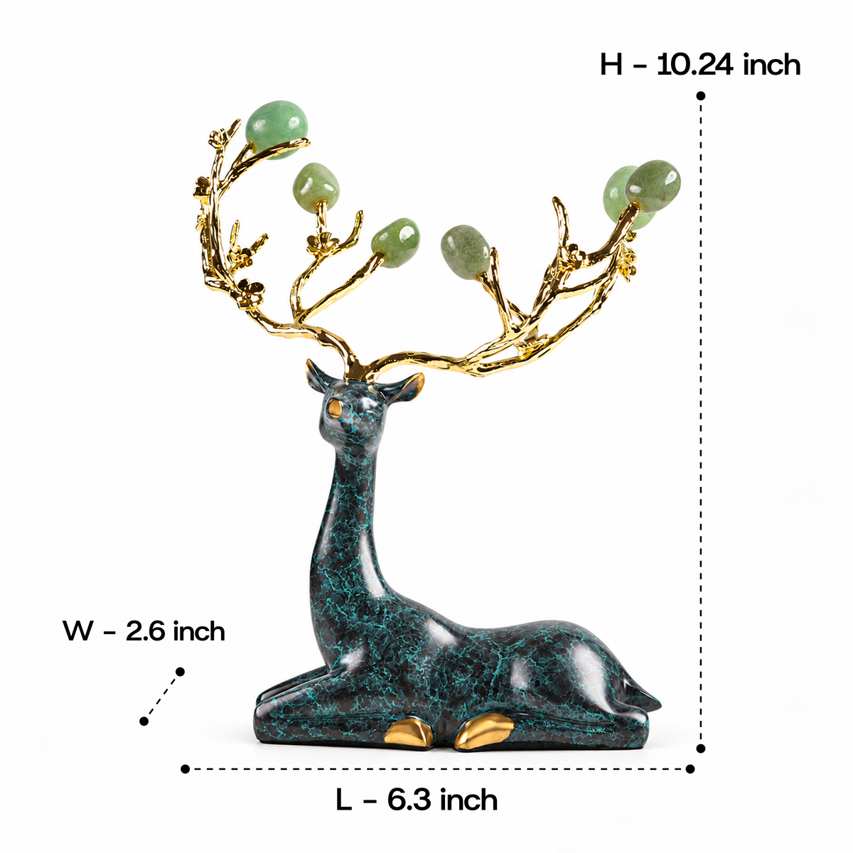 Zinc Alloy with Agate Horn Brass Deer Sculpture 