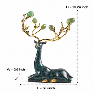 Zinc Alloy with Agate Horn Brass Deer Sculpture 