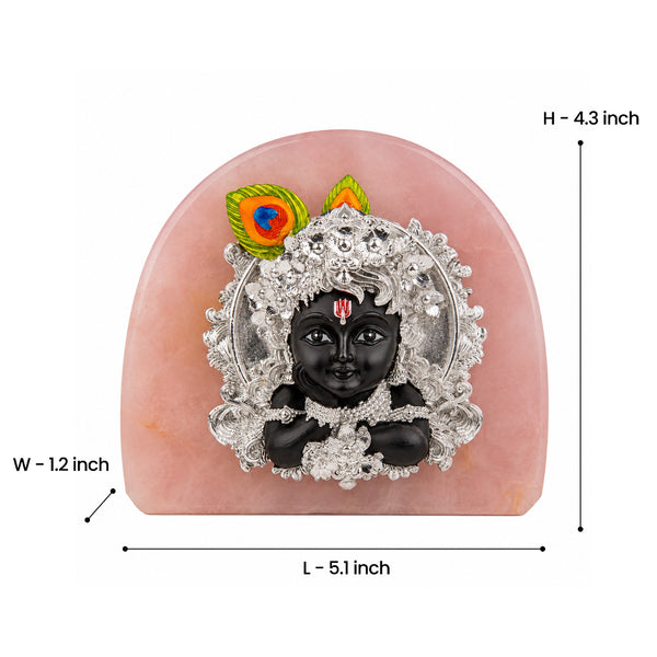 Rose Quartz Krishna Silver-Plated Idol