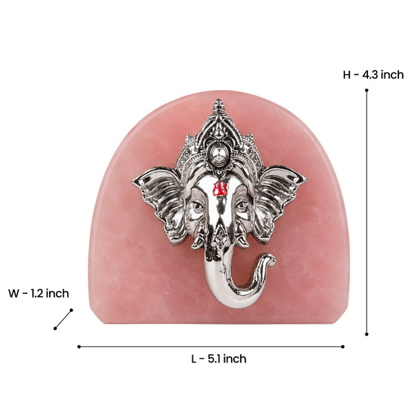 Rose Quartz Ganesha Silver-Plated Idol