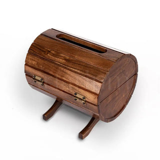 Wooden Wine Barrel Tissue Box