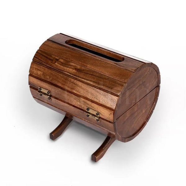Wooden Wine Barrel Tissue Box