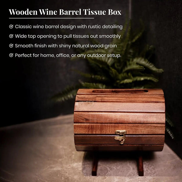 Wooden Wine Barrel Tissue Box
