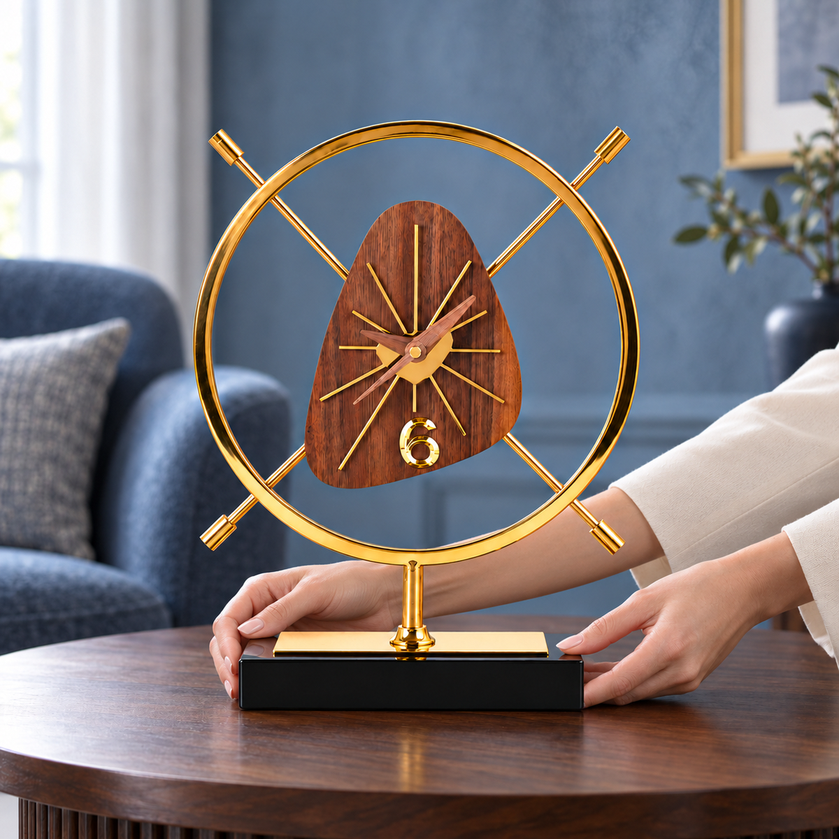 Walnut Wood Crystal Table Clock 