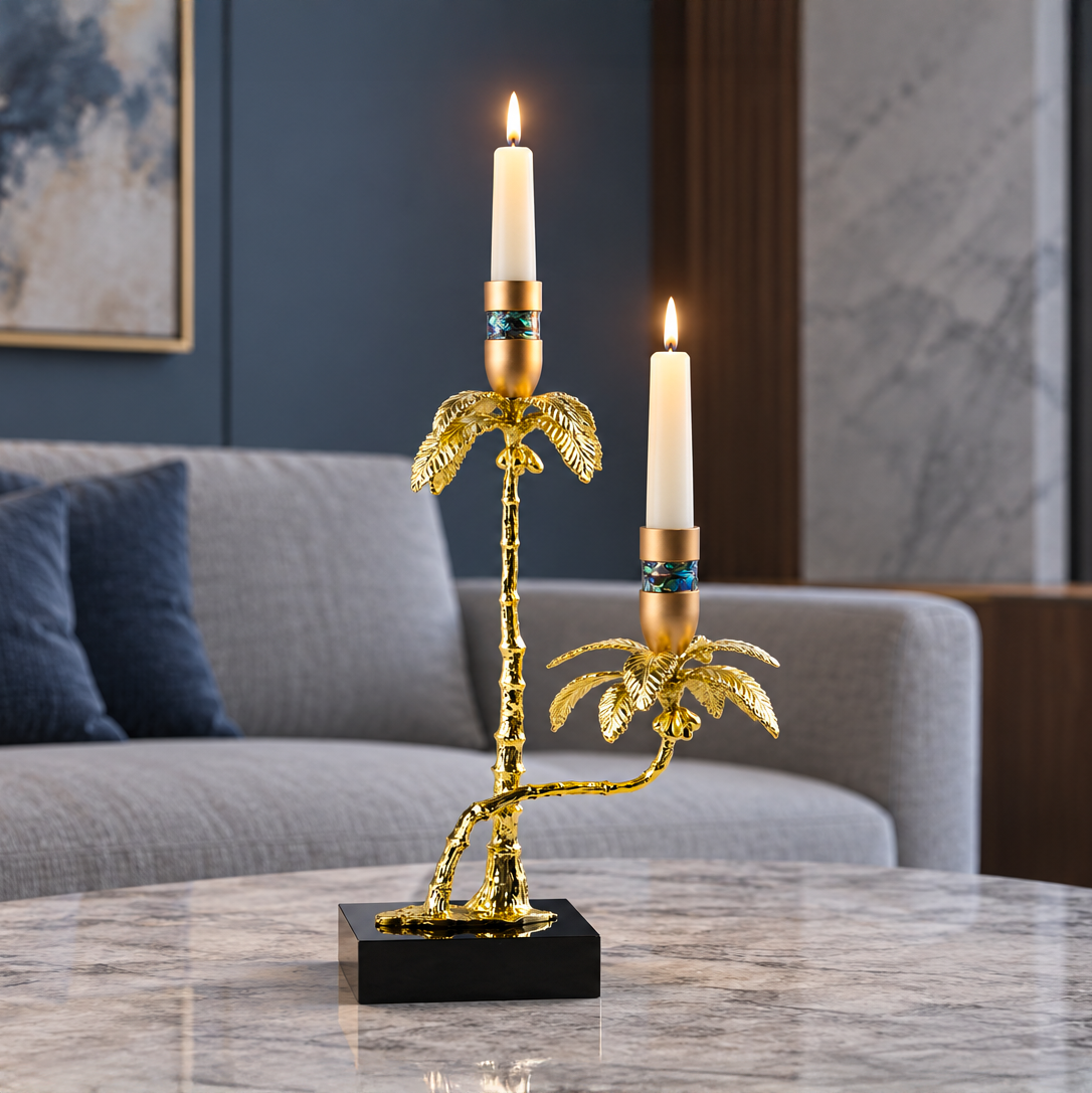 Coastal Luxe Palm Candle Holder 