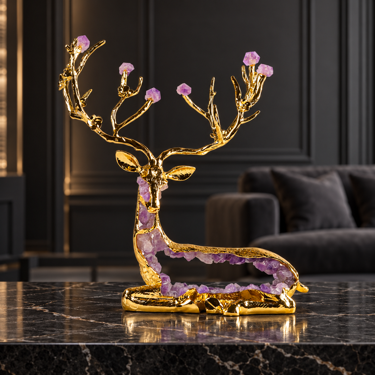Zinc Alloy Purple Crystal Deer Figurine 