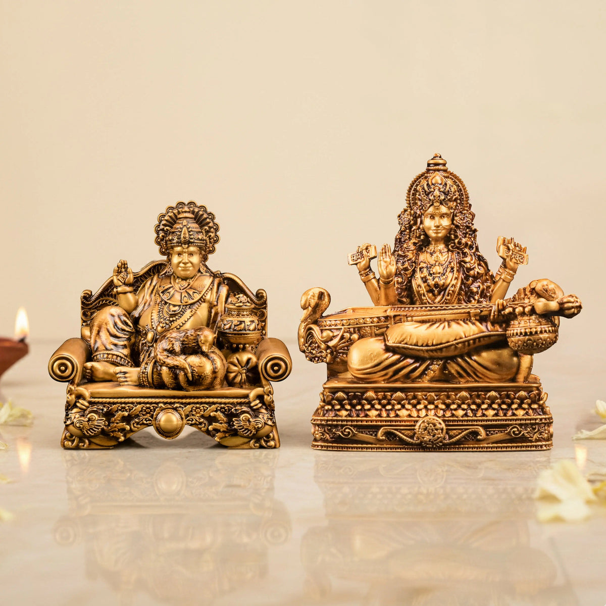 Lord Kuber Statue & Vidya Saraswati Set