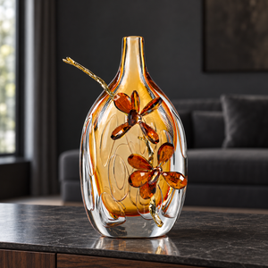Crystal Flora Doré Alloy Petal Glass Vase 