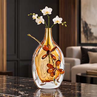 Crystal Flora Doré Alloy Petal Glass Vase 