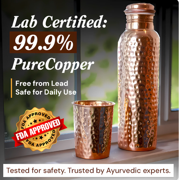 🏺 Himalayan Ayurvedic Pure Copper Bottle Certified Ayurveda® – V2 Hand-Hammered Edition A modern way to experience ancient Ayurvedic hydration.