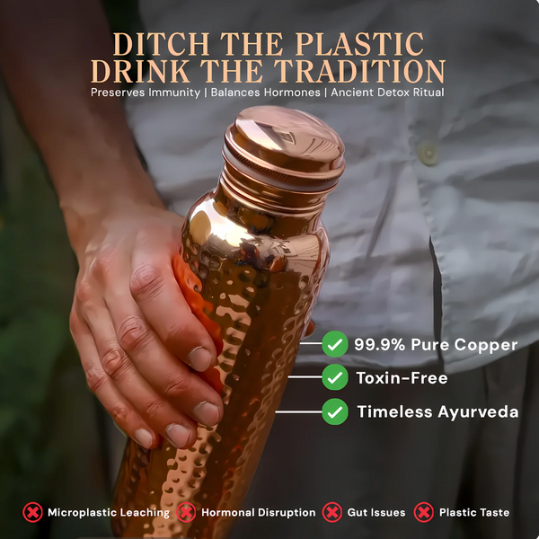 🏺 Himalayan Ayurvedic Pure Copper Bottle Certified Ayurveda® – V2 Hand-Hammered Edition A modern way to experience ancient Ayurvedic hydration.