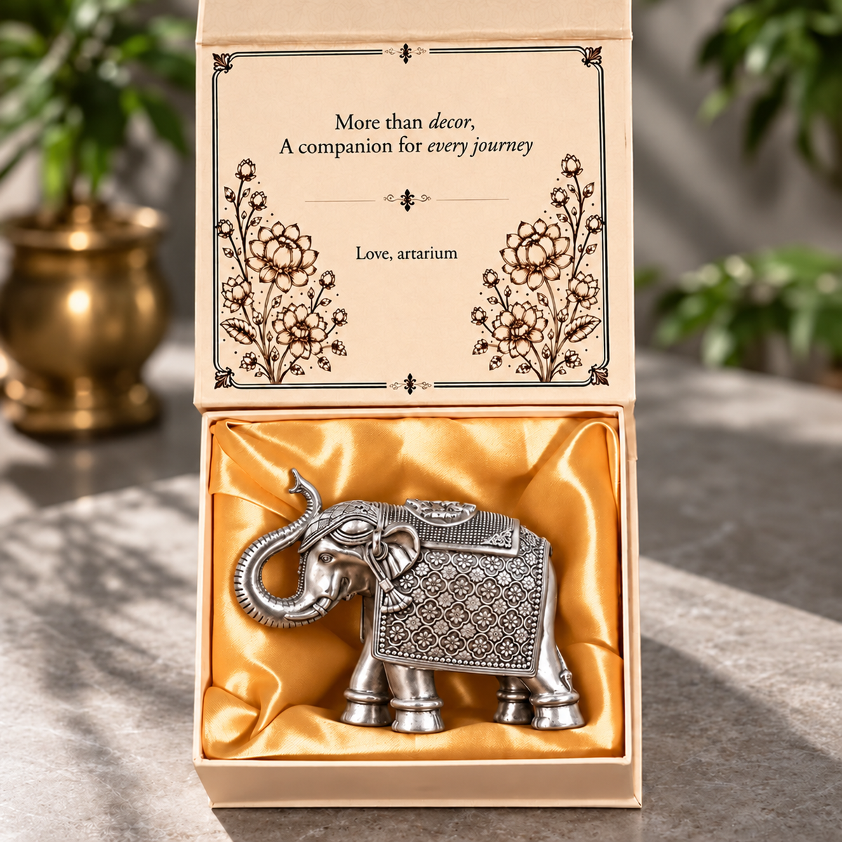 Antique Royal Elephant Silver-Plated Statue with premium packaging 