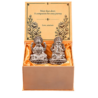 Shubh Lakshmi Ganesh Pure Silver Idol Set (Hollow) with Premium Packaging 
