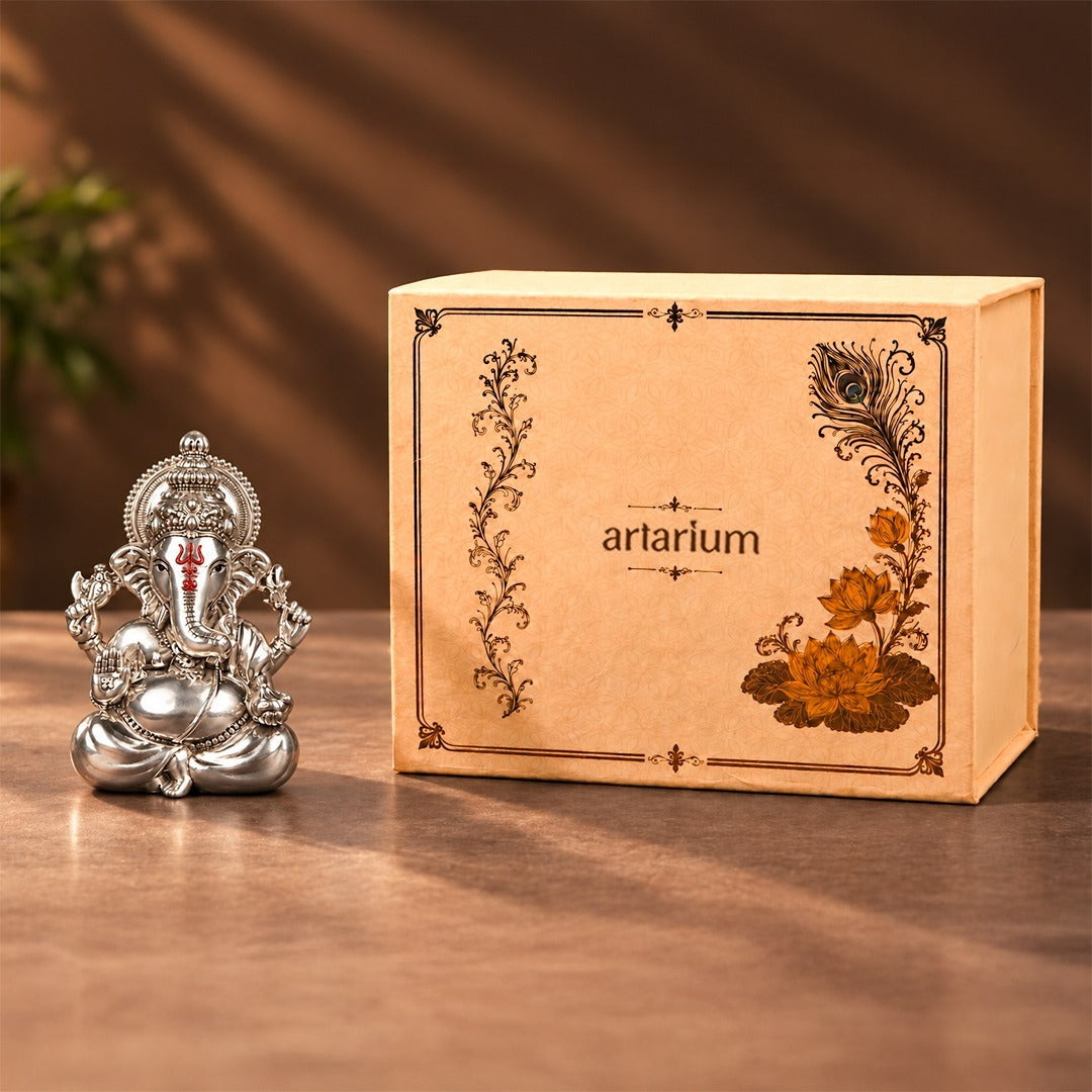 Vighnaharta Ganesha Silver-Plated Idol with premium packaging 