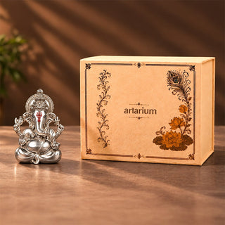Vighnaharta Ganesha Silver-Plated Idol with premium packaging 