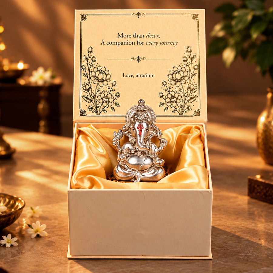 Vighnaharta Ganesha Silver-Plated Idol with premium packaging 