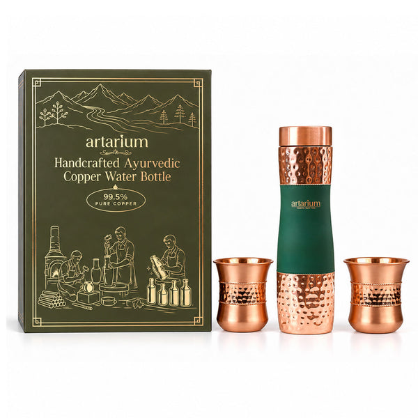 Green Hammered Bottle with cups with premium packaging