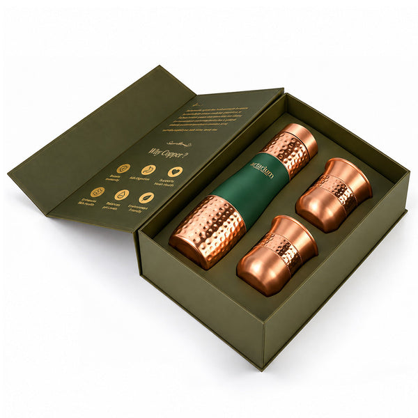 Green Hammered Bottle with cups with premium packaging