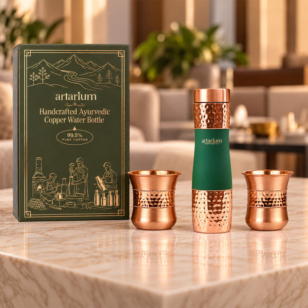 Green Hammered Bottle with cups with premium packaging