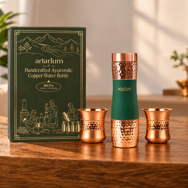 Green Hammered Bottle with cups with premium packaging