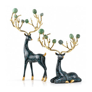 Zinc Alloy with Agate Horn Brass Deer Sculpture 